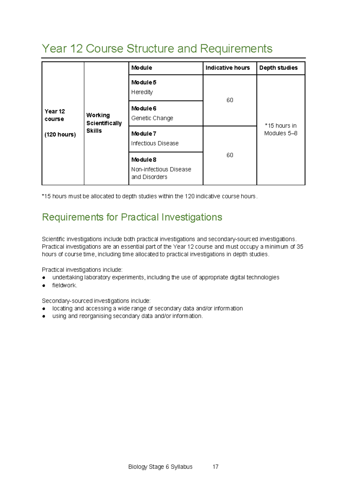 Biology Stage 6 Syllabus 2017: Year 12 Course Structure & Modules - Studocu