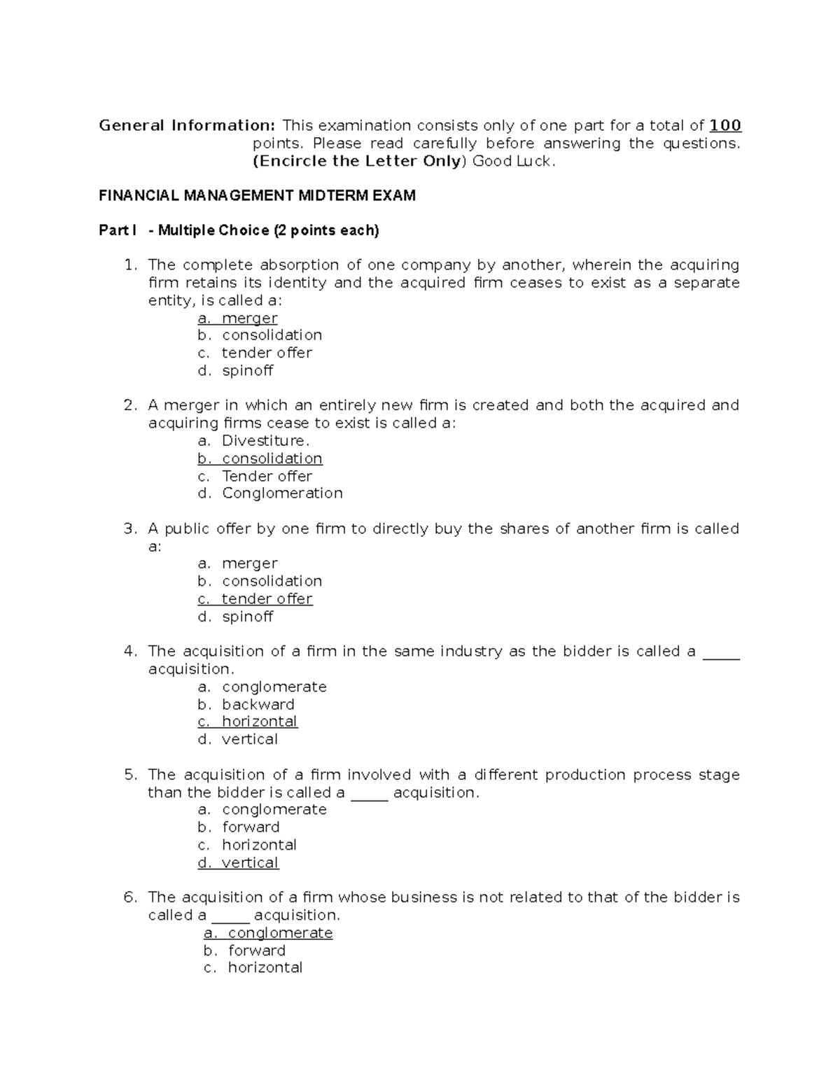 Financial Management: MIDTERM EXAM Review Questions - Studocu