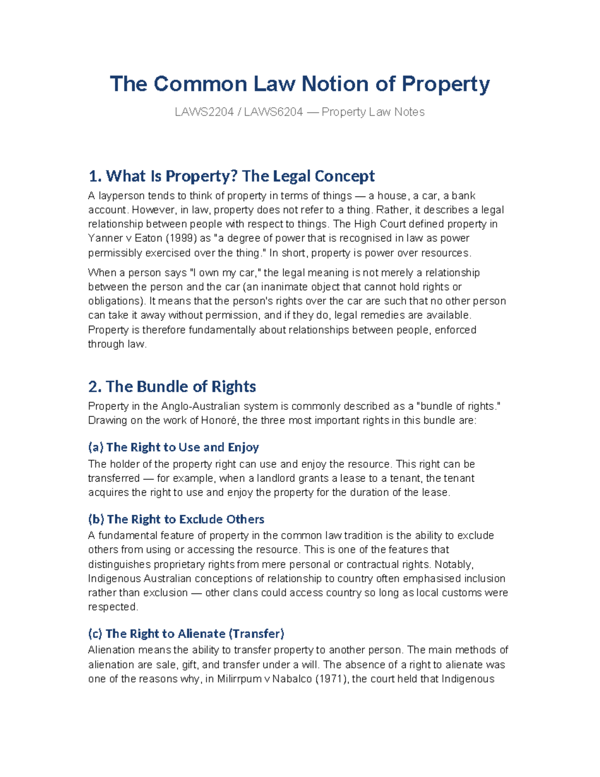Property Law Notes: Understanding the Common Law Concept of Property ...
