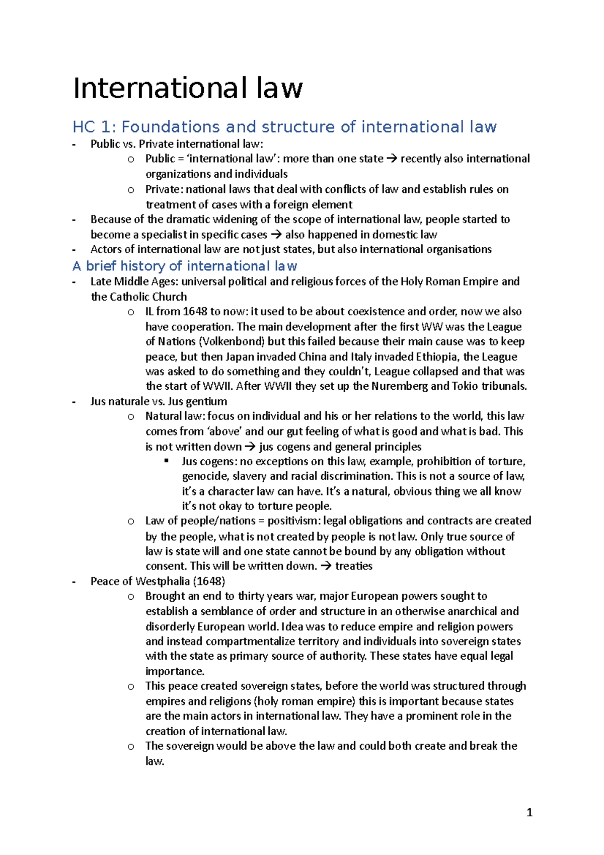 Laura Ghijsen SUMMARY INTERNATIONAL LAW Chapter 1: Foundations ...