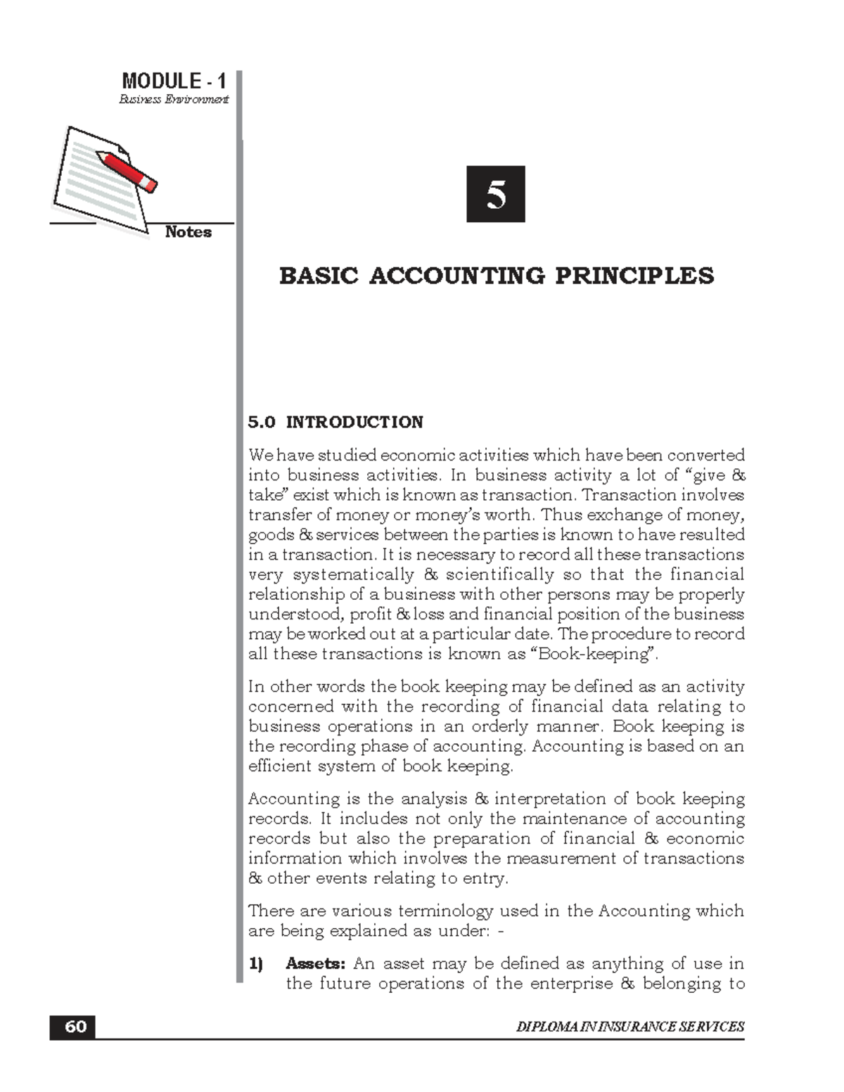 DIPLOMA IN INSURANCE SERVICES MODULE 1 Basic Accounting Principles ...