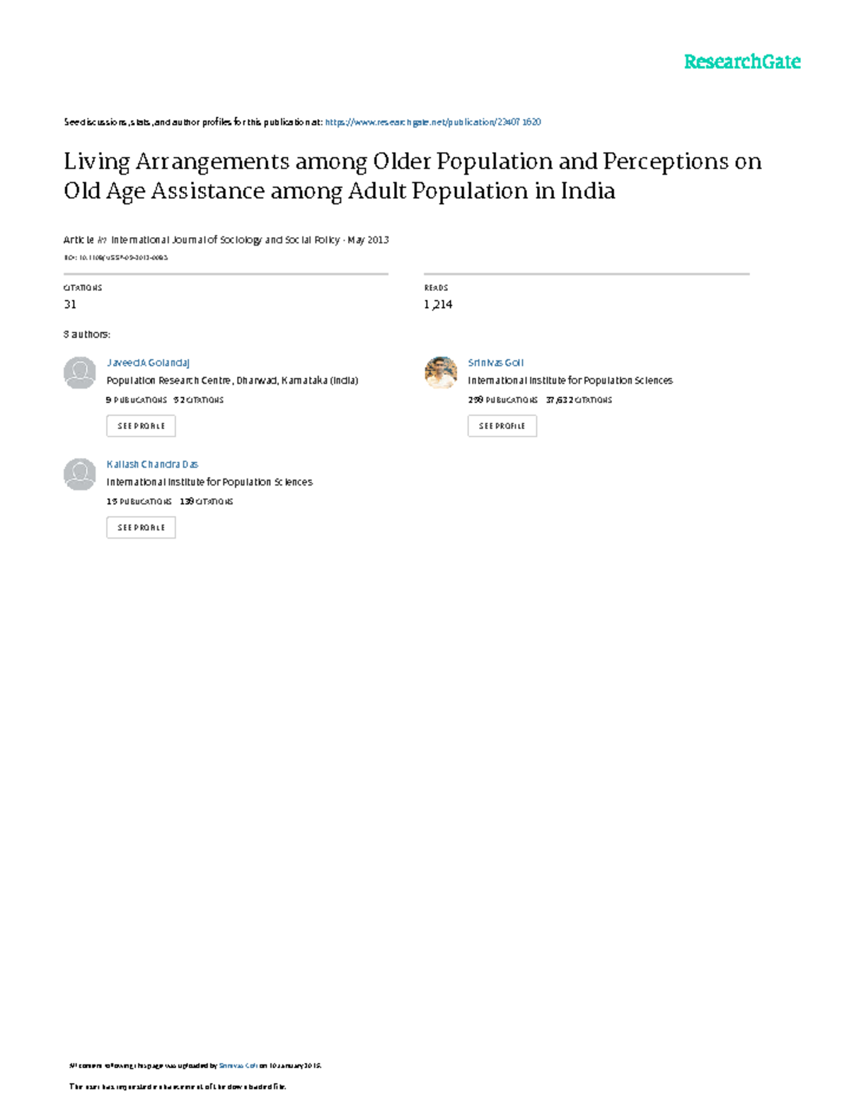 Living Arrangements & Perceptions of Old Age Support in India - Studocu