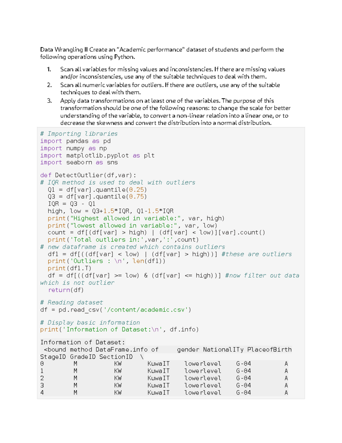 Data Wrangling II: Student Dataset Analysis (DSBDA 2) - Studocu