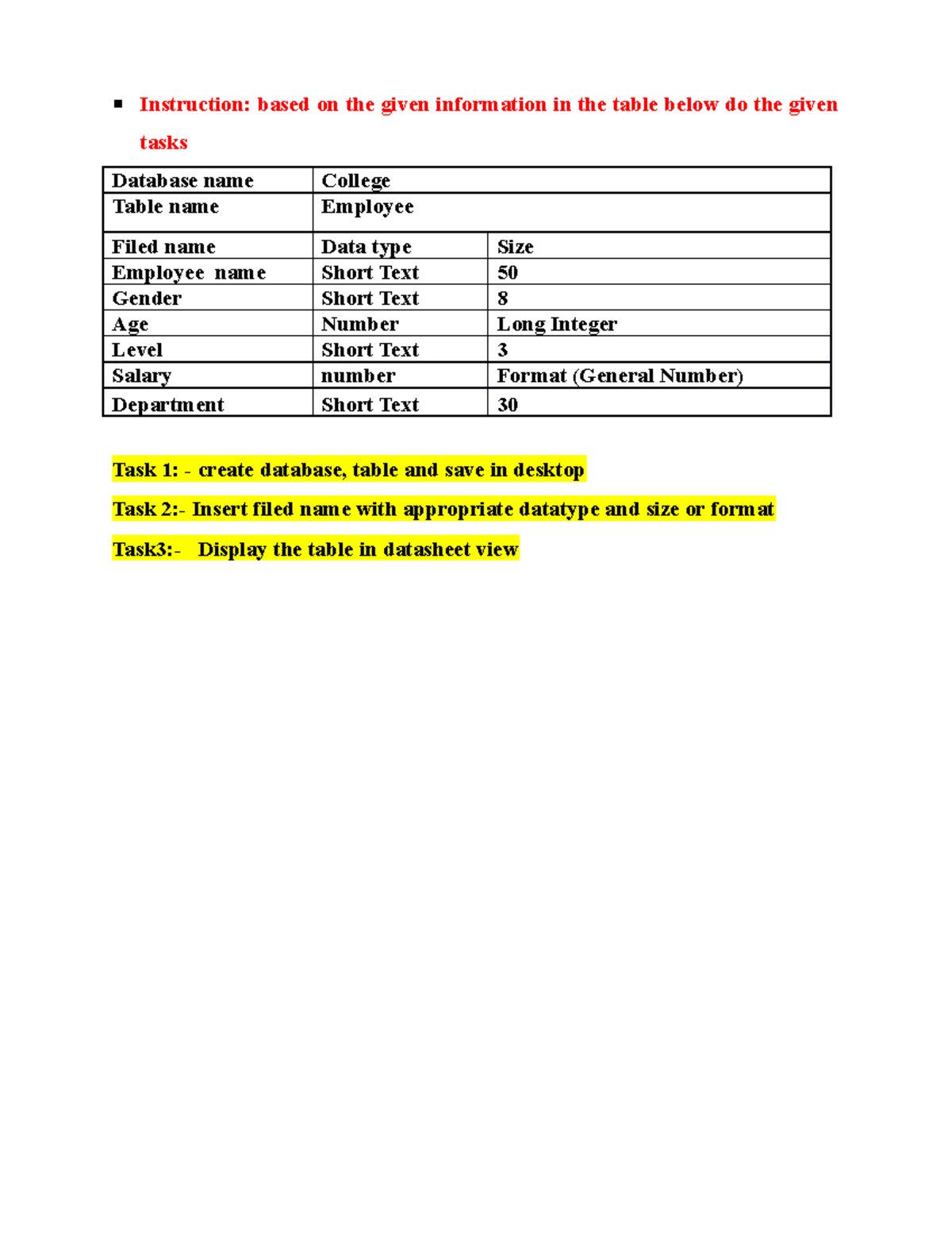 Database Exercise Quiz - MS Access Fundamentals - Studocu