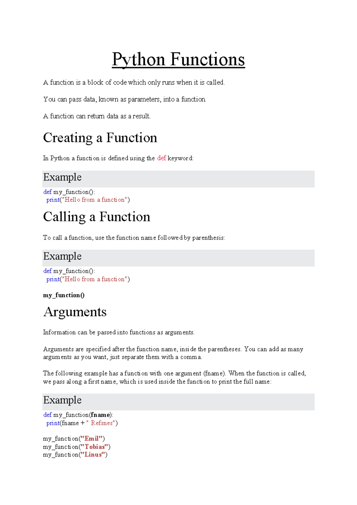 Functions in Python: Comprehensive Notes for CS101 - Studocu