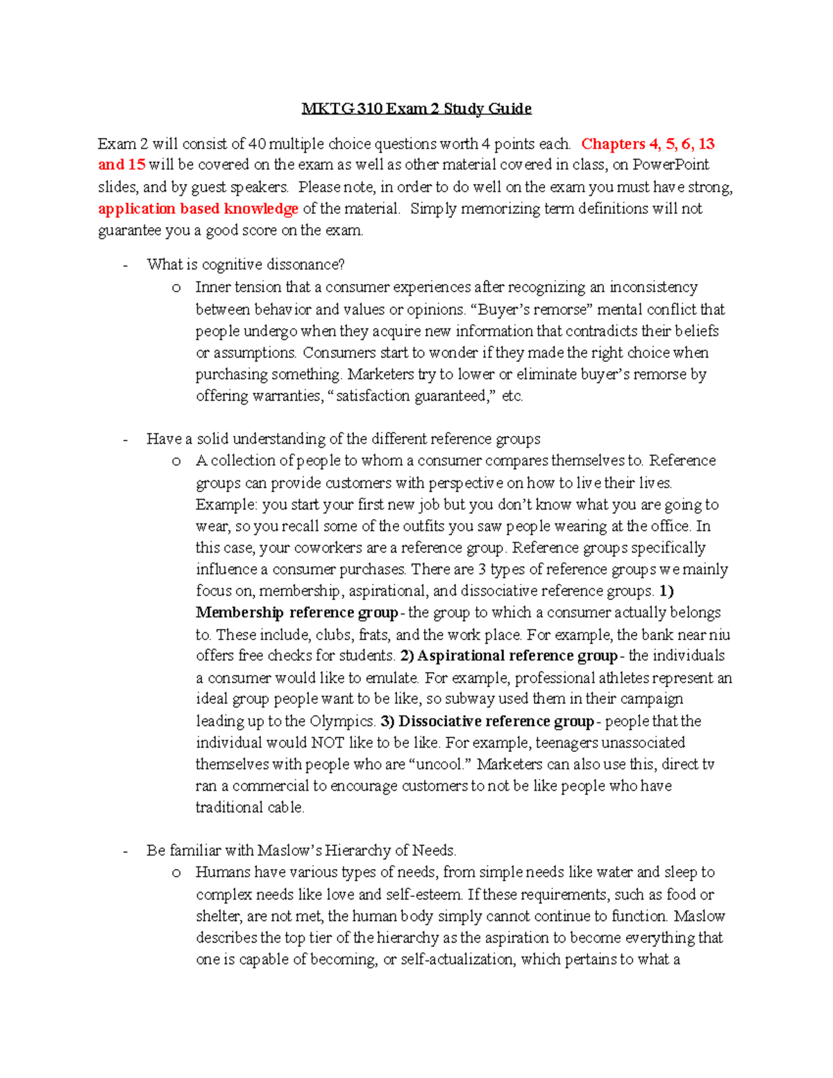 MKTG 310 Exam 2 Comprehensive Study Guide and Key Concepts - Studocu
