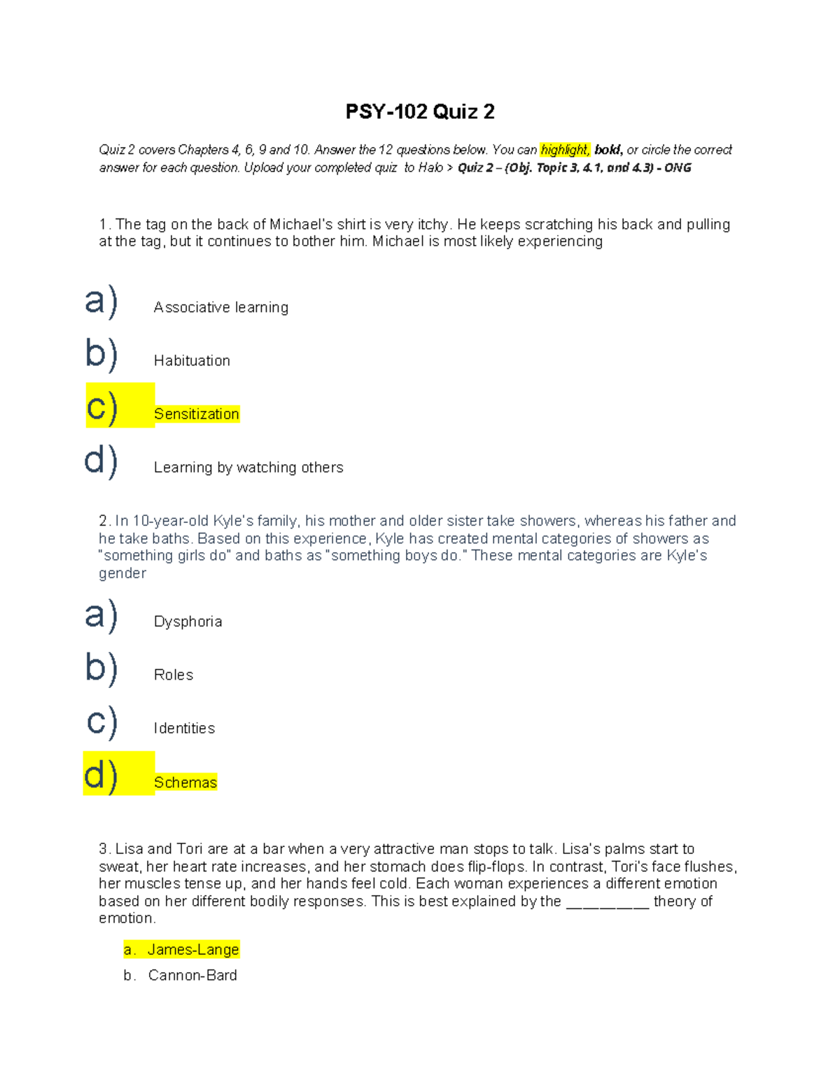 PSY-102 Quiz 2 - Answers for Chapters 4, 6, 9, and 10 - Studocu