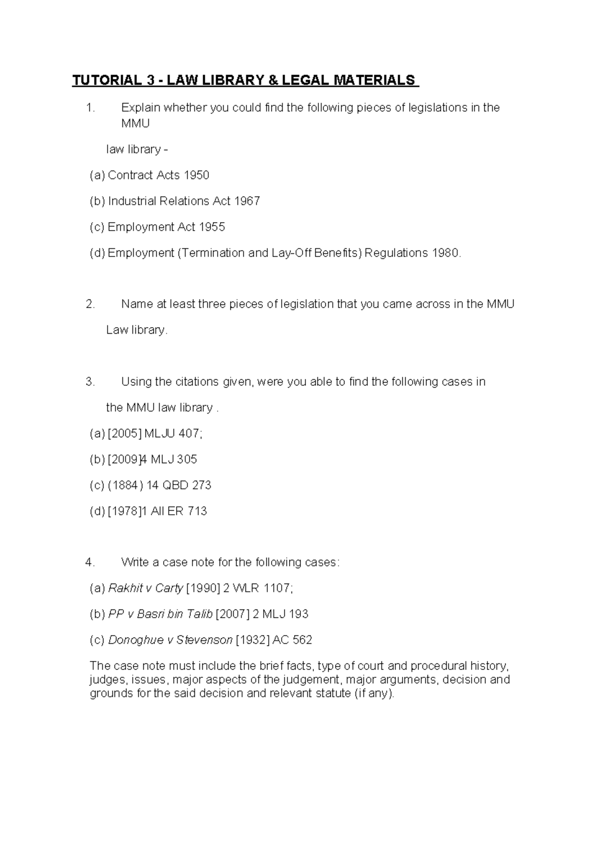 T3 - Tutorial on Legal Materials & Case Notes in Law Library - Studocu