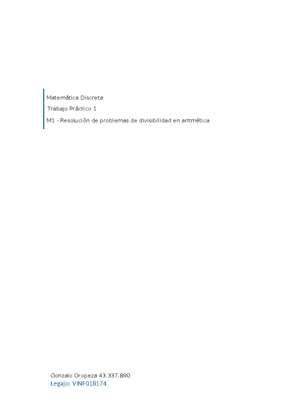 Matemática discreta TP1: Resolución de problemas de divisibilidad - Studocu