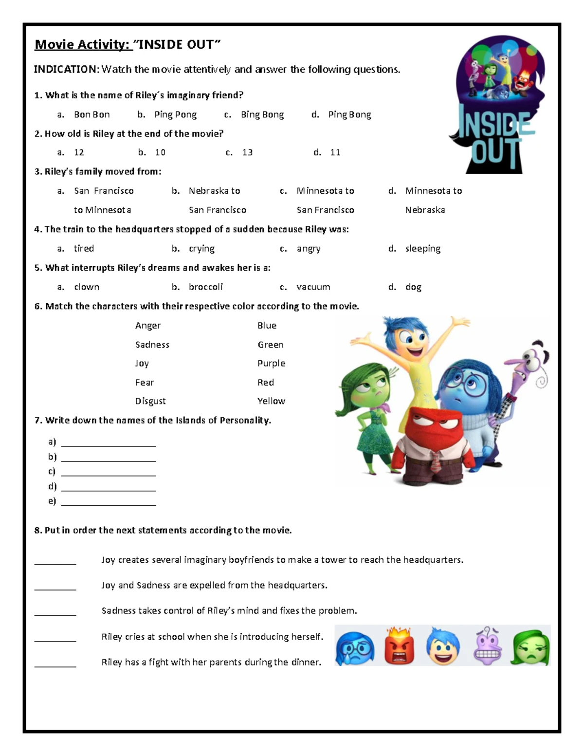 Listening Task: Feelings & Emotions in Inside Out (A2-B1) - Studocu