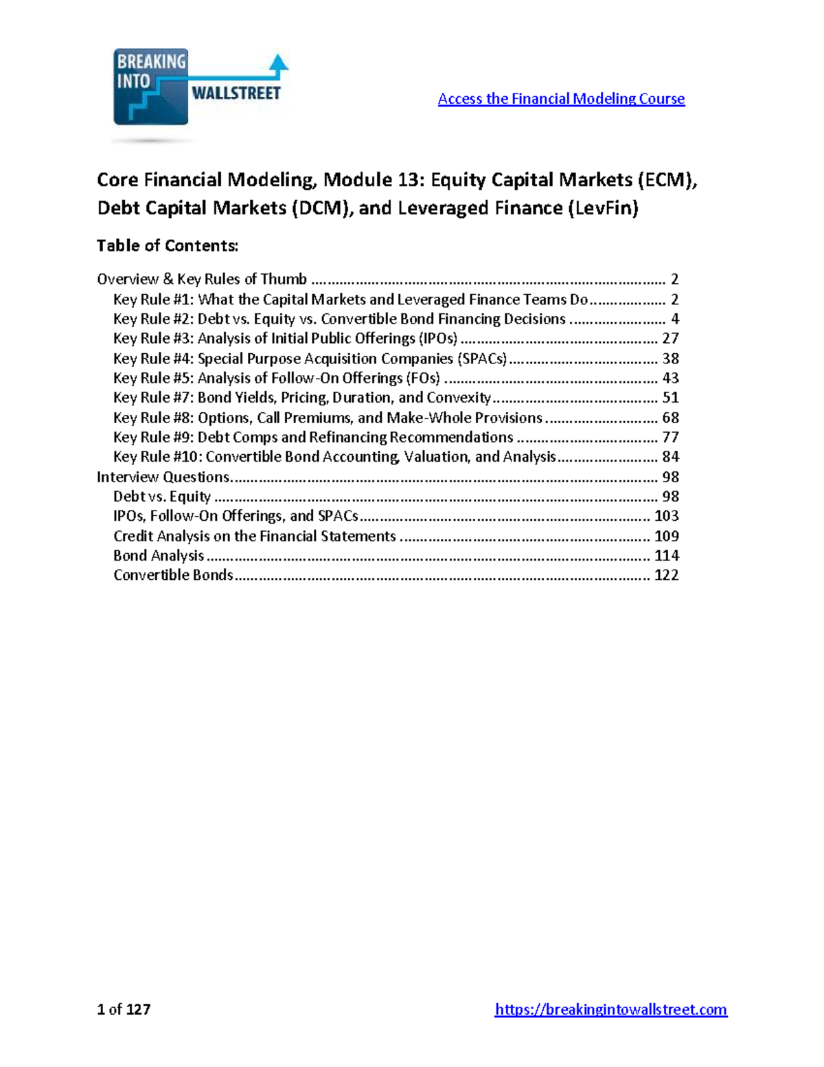 Financial Modeling Course: DCM, ECM, LevFin Guide - Module 13 Overview ...