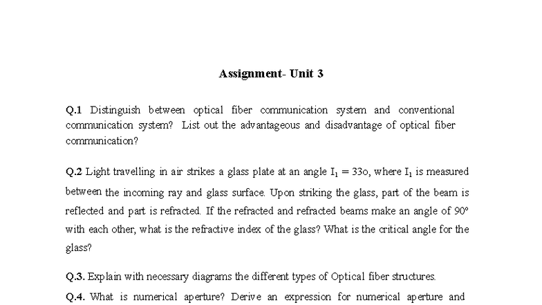 Unit 3 Assignment: Optical Fiber vs Conventional Systems & Key Concepts ...