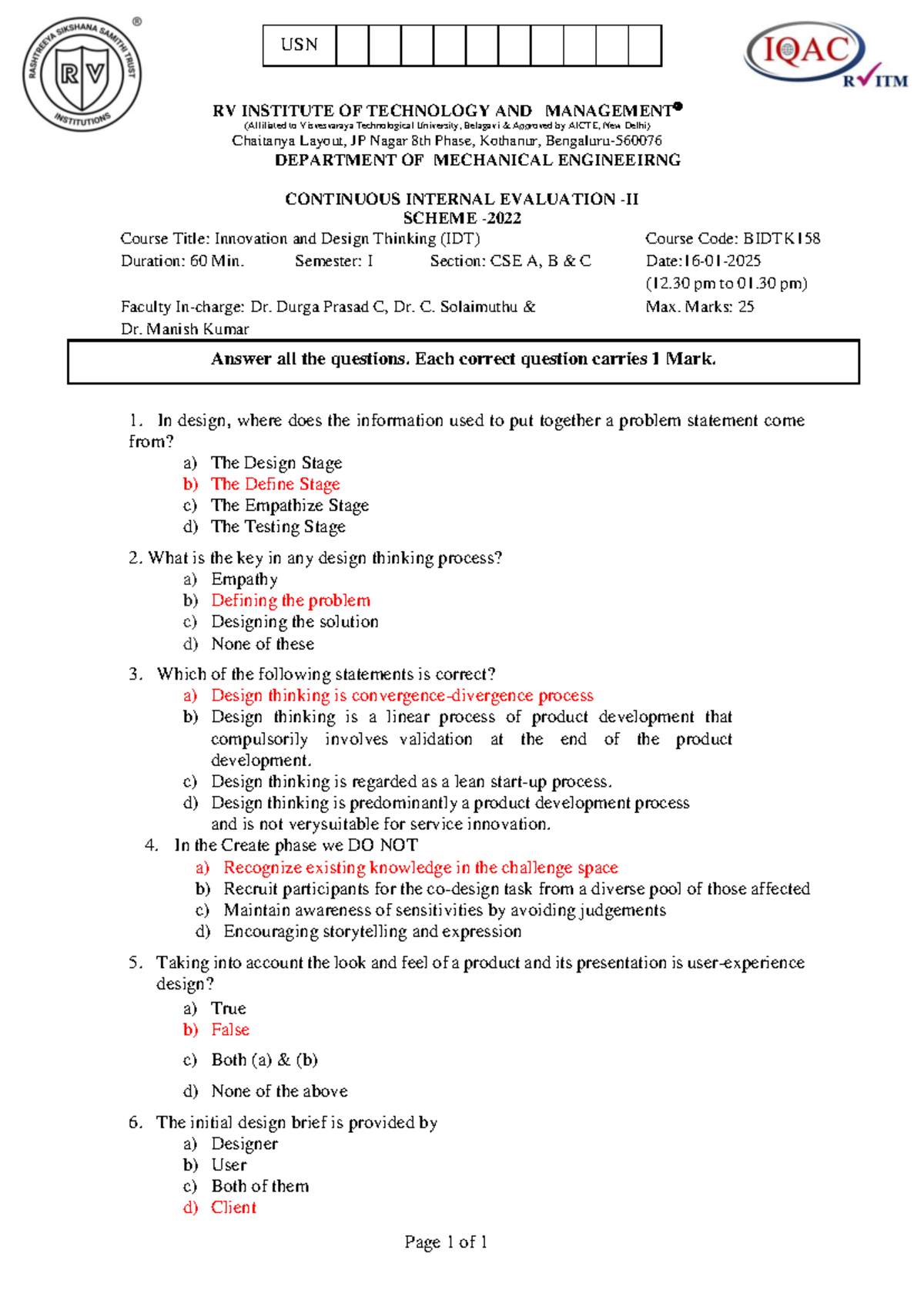 IDT BIDTK158 Continuous Internal Evaluation Questions 2024-25 - Studocu
