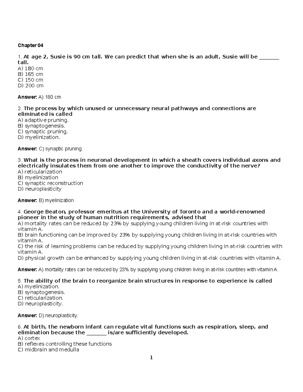 Chapter 04_ Practice Questions on Neural Development Concepts - Studocu