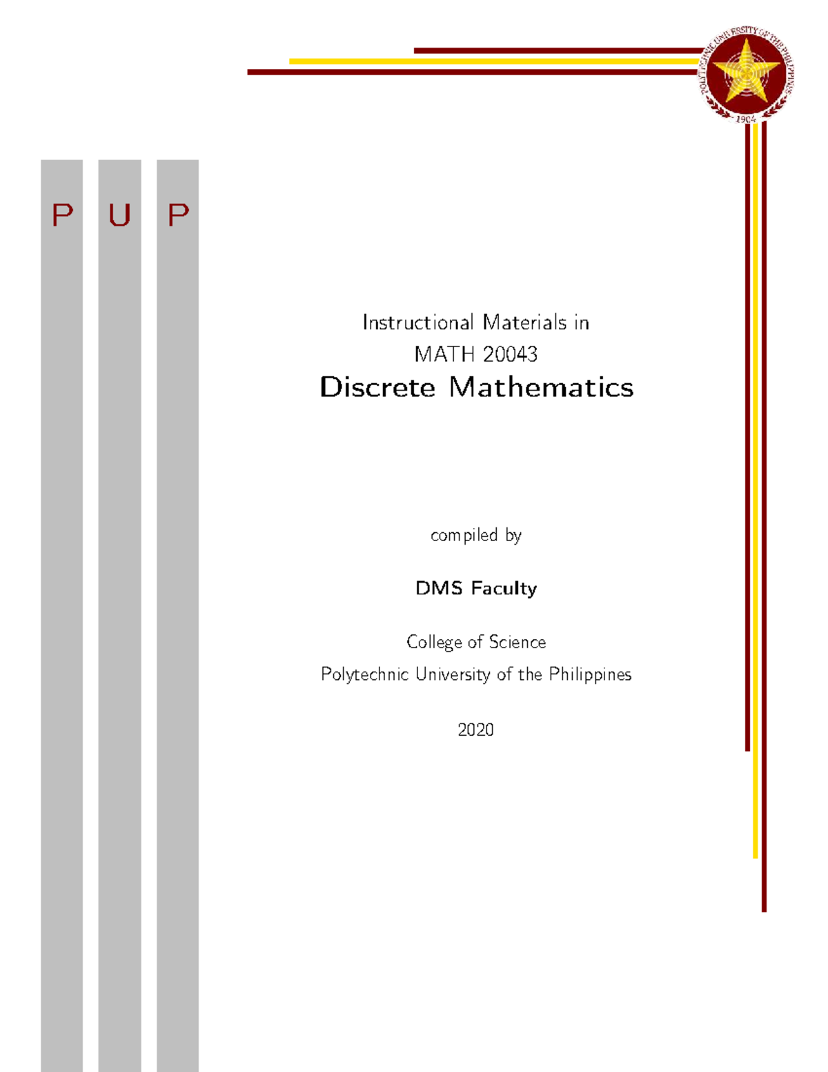MATH 20043 Discrete Mathematics Instructional Materials Compilation ...