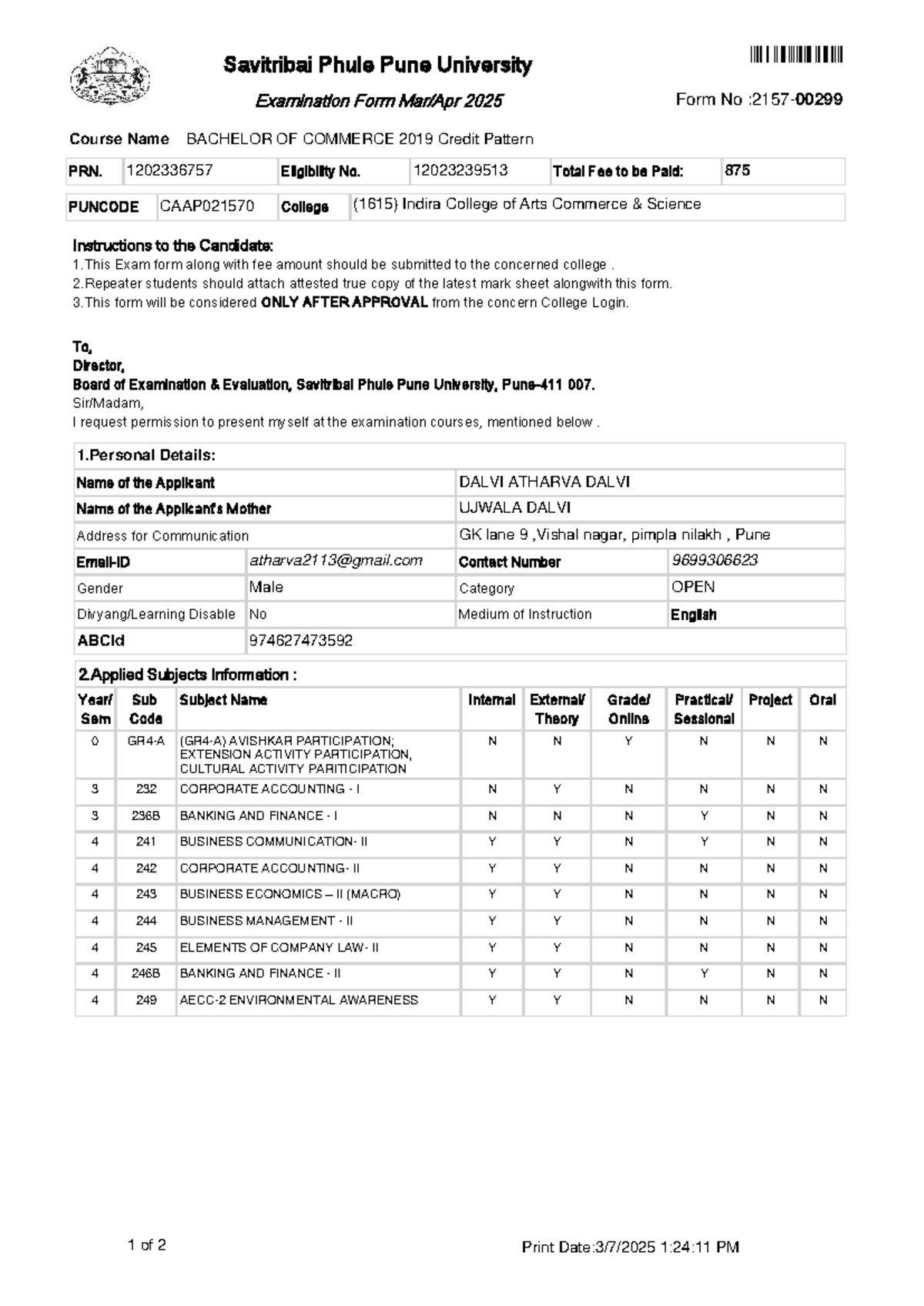 SPPU Exam Form 2025: B.Com Eligibility & Instructions for Candidates ...