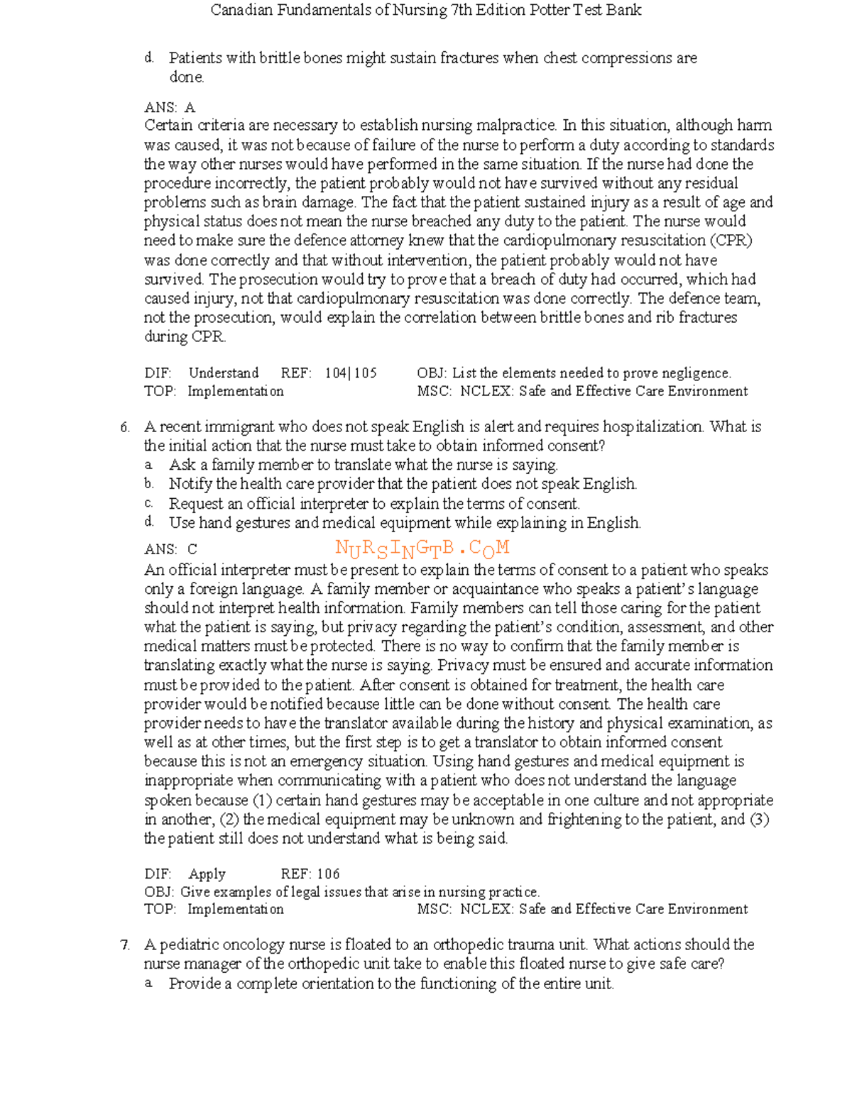 Canadian Fundamentals of Nursing 7th Ed. Potter Test Bank Insights ...
