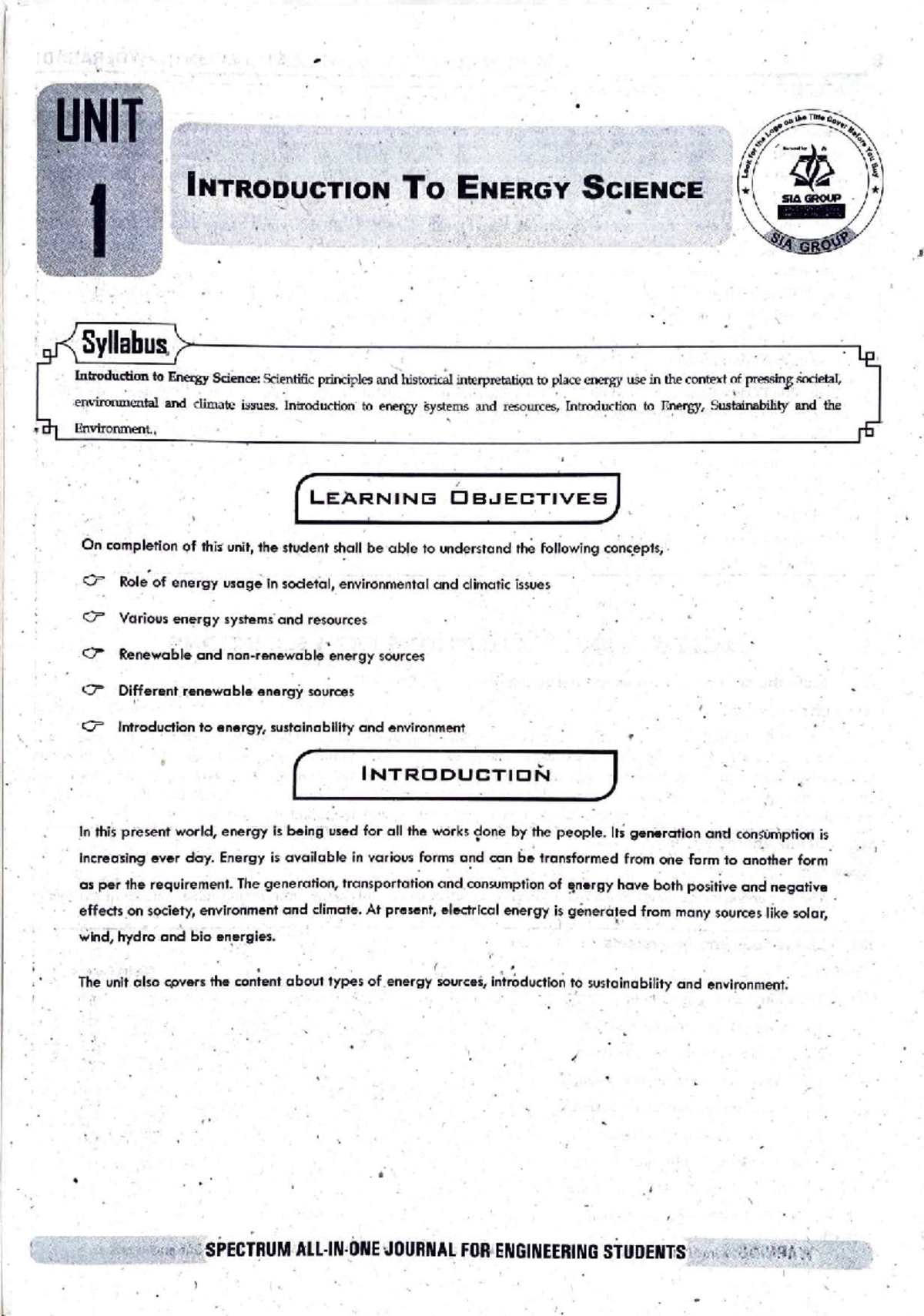 Energy Sources and Applications: Unit 1 Overview and Key Concepts - Studocu