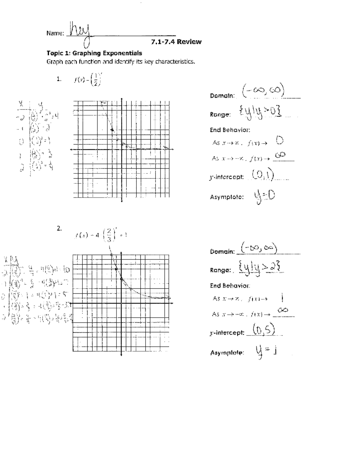 7.1-7.4 Review: Graphing & Solving Exponential Functions - Studocu