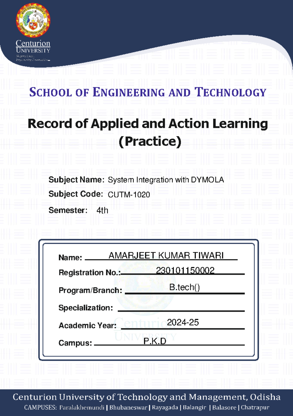 Applied and Action Learning Record: System Integration with DYMOLA (B ...