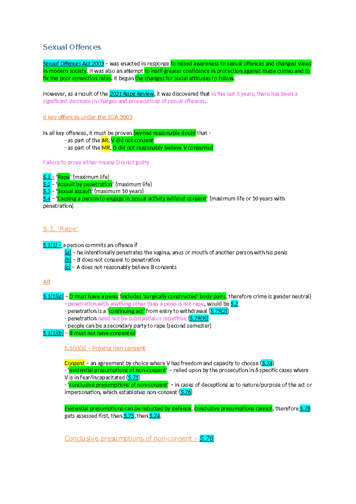Sexual Offences: Key Concepts and Legislation Overview - Lecture Notes ...