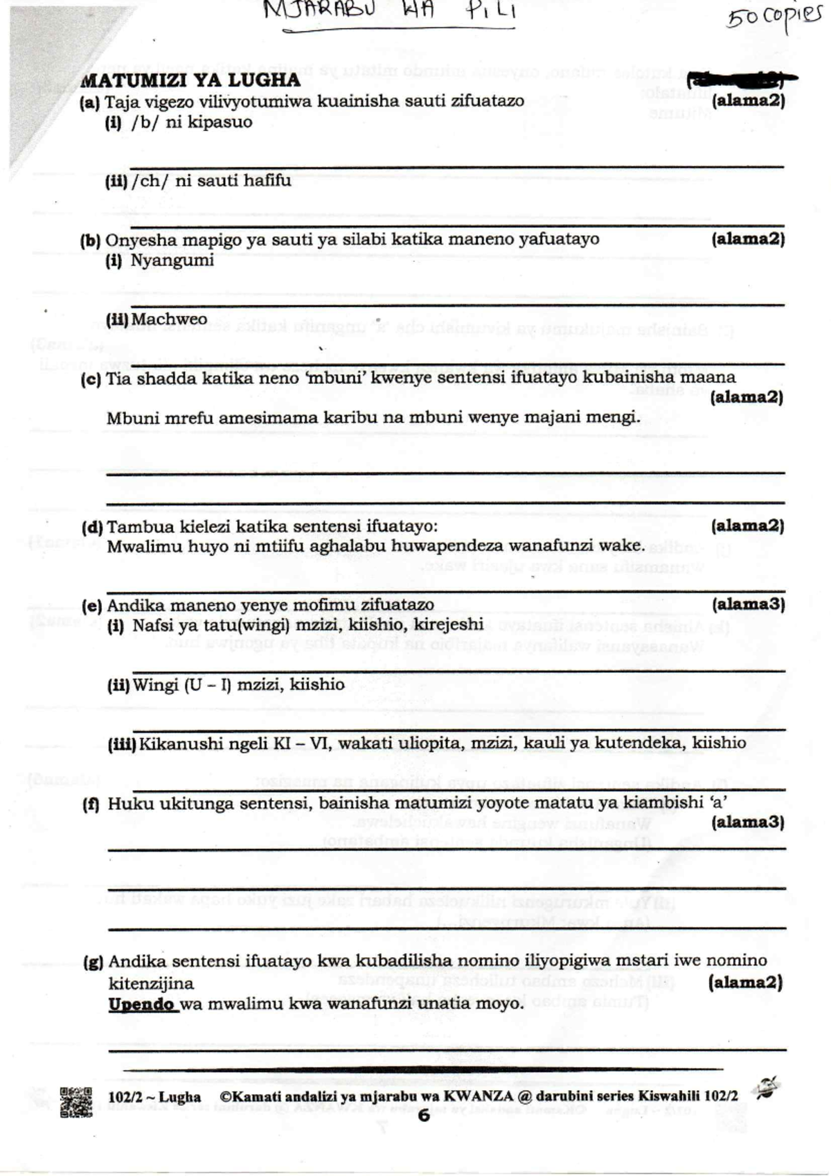 MJARABU WA PILI: MATUMIZI YA LUGHA - DICT NOTES (KISWAHILI 6) - Studocu