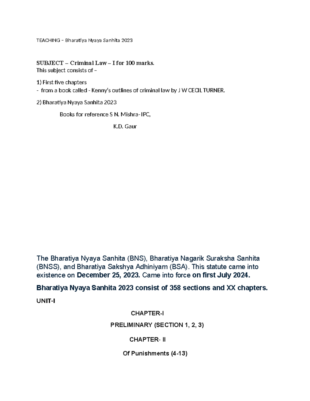 Teaching BNS 2023: Overview of Criminal Law I Concepts and Jurisdiction ...