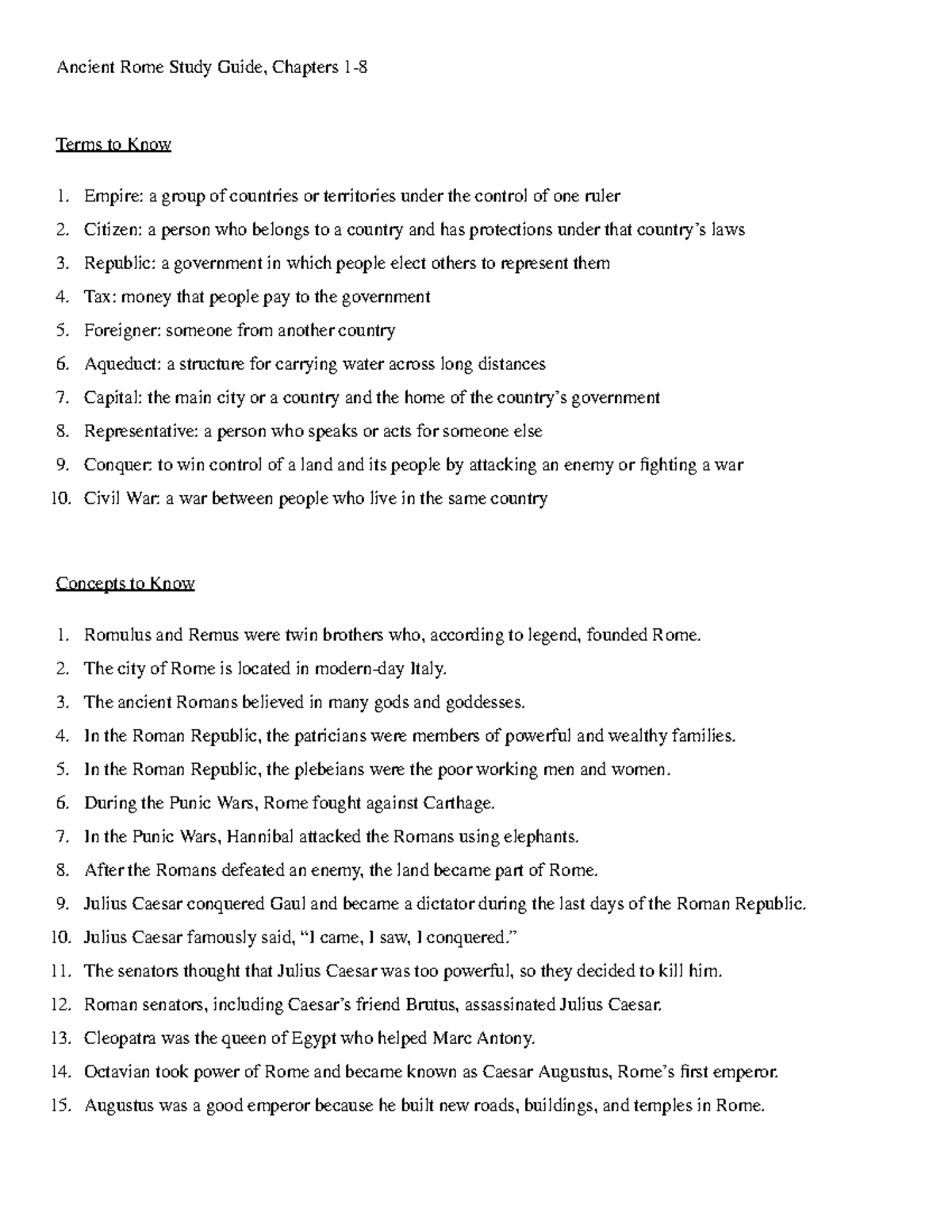 Ancient Rome Study Guide: Key Terms & Concepts (Chapters 1-8) - Studocu