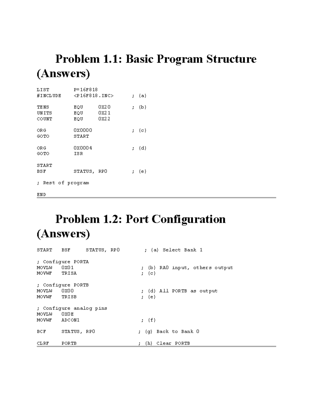 Problem 1: Basic Program Structure & Initialization Notes (Answers ...