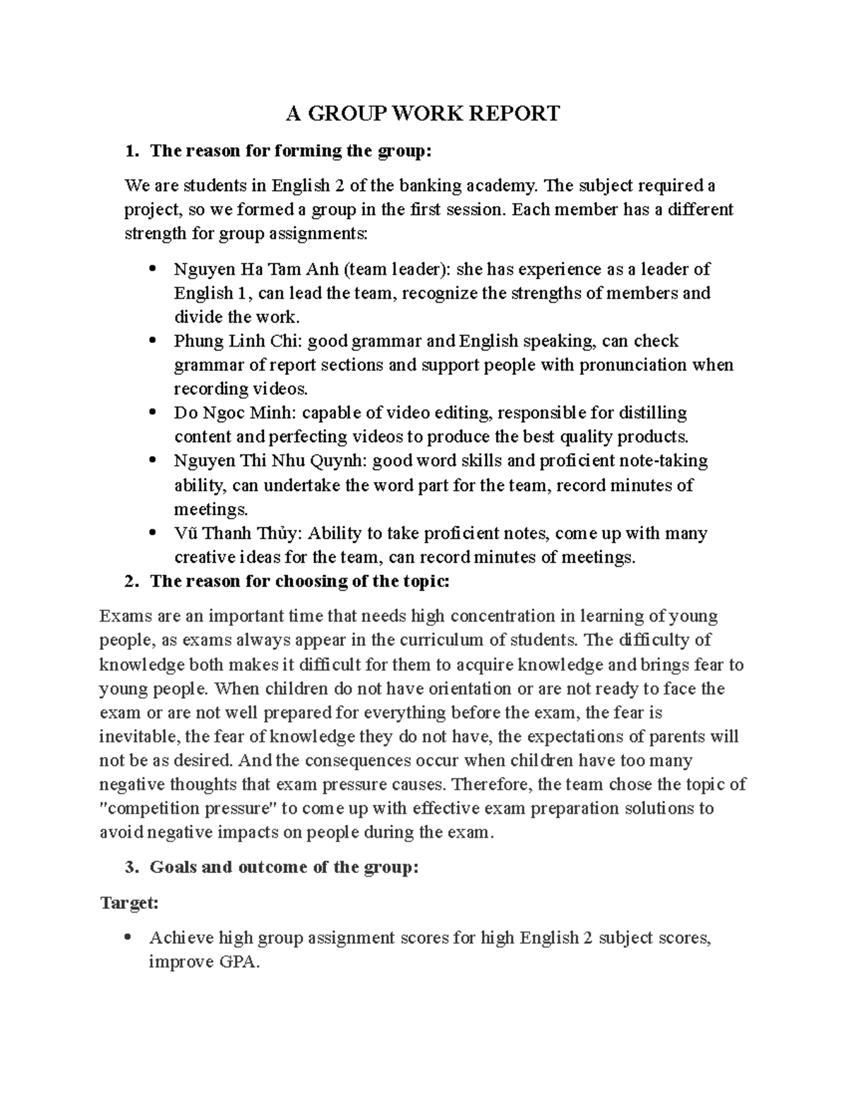 English 2 Group Work Report: Effective Exam Prep Solutions - Studocu