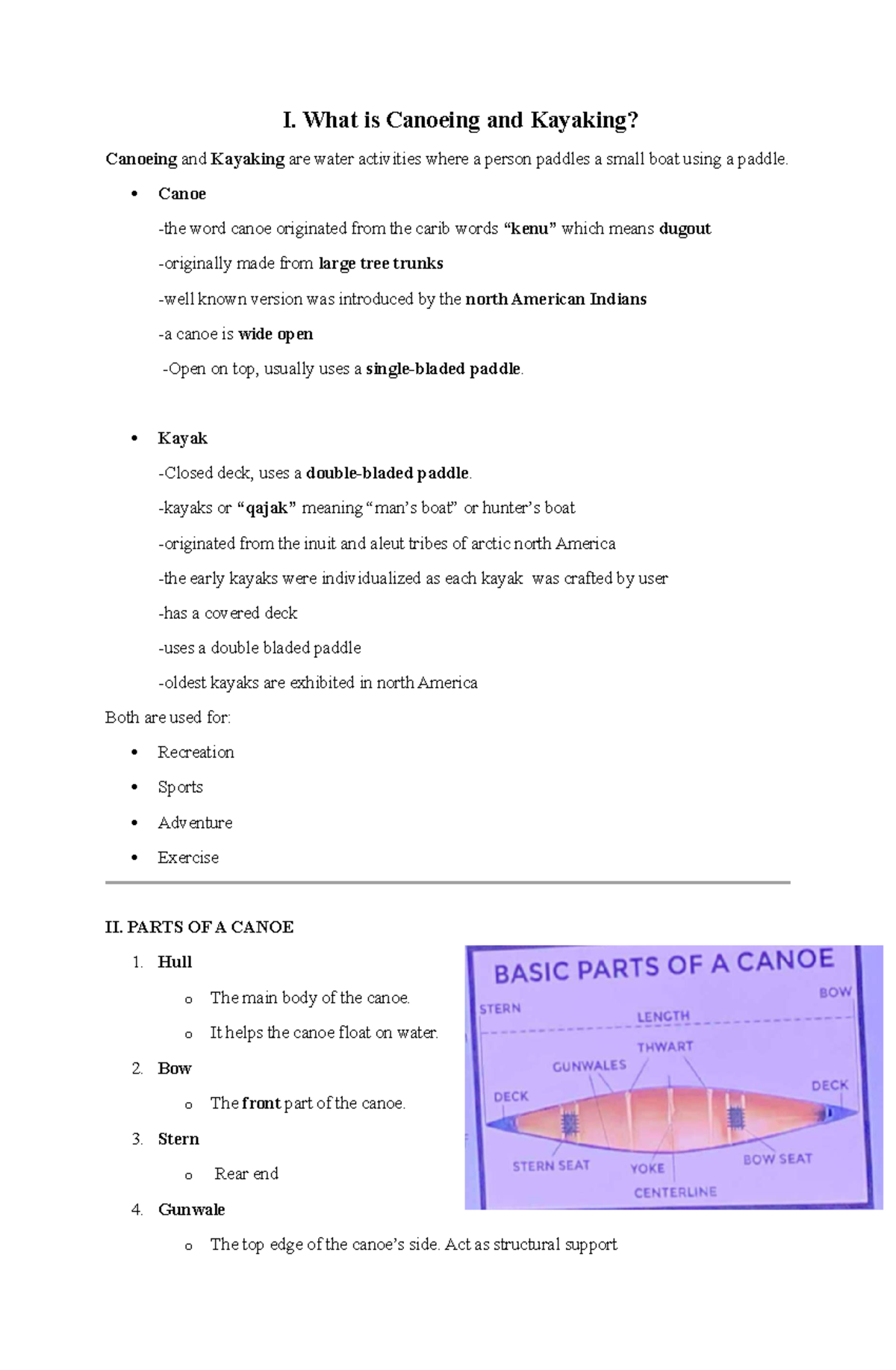 P.E. Reviewer: Introduction to Canoeing, Kayaking, and Snorkeling - Studocu