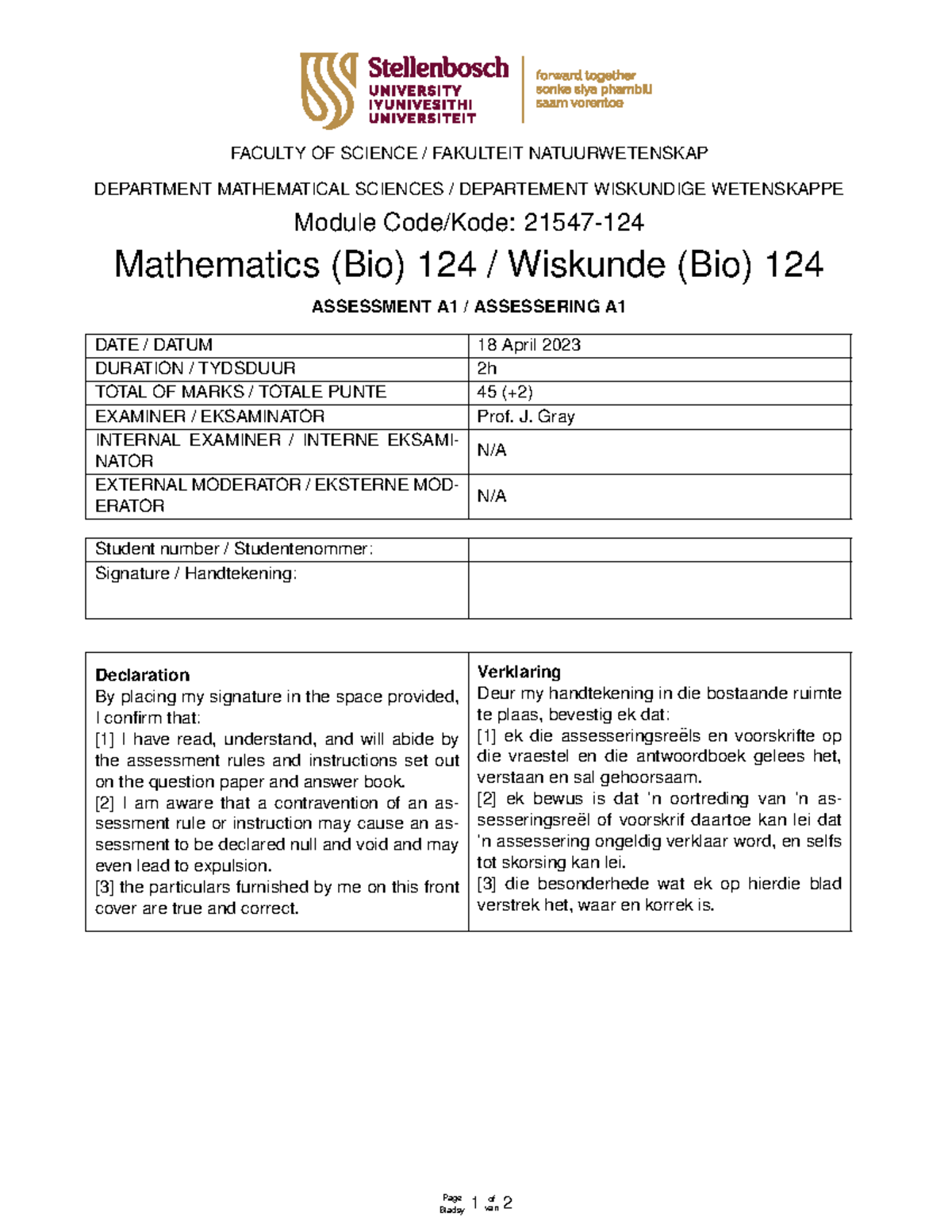 maths 124 memo - FACULTY OF SCIENCE / FAKULTEIT NATUURWETENSKAP ...