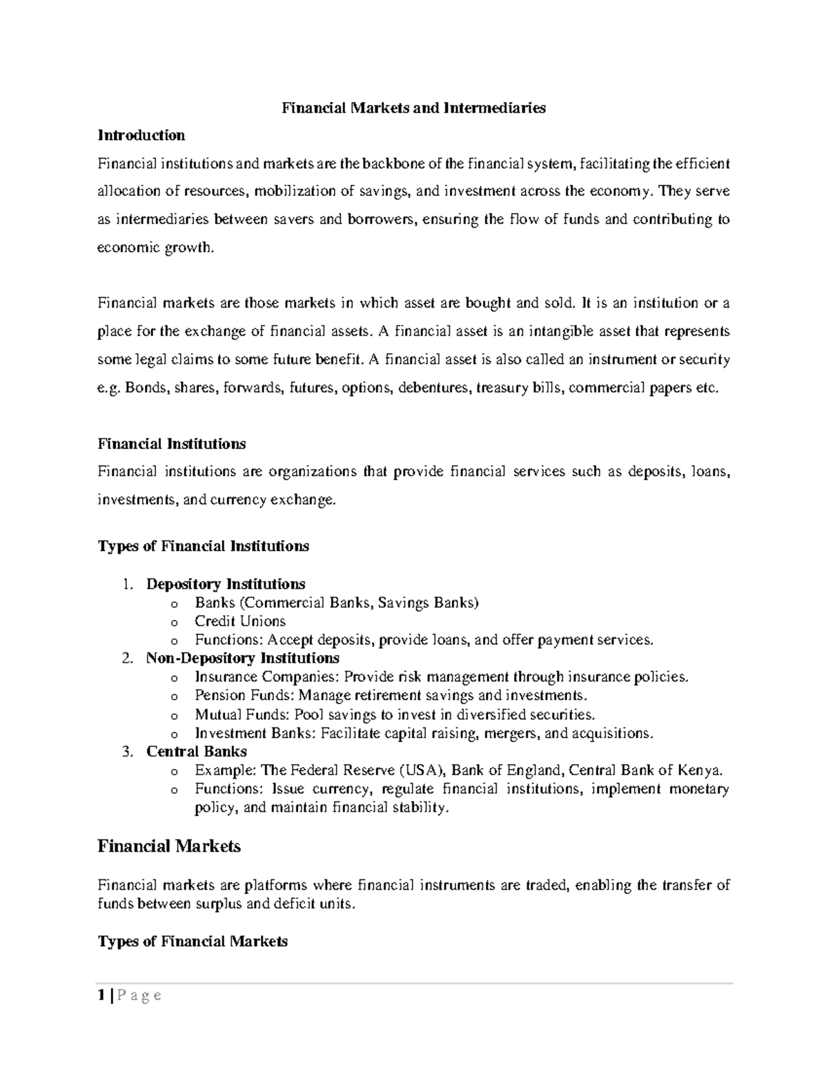 Lesson 07: Financial Markets & Intermediaries Overview and Analysis ...