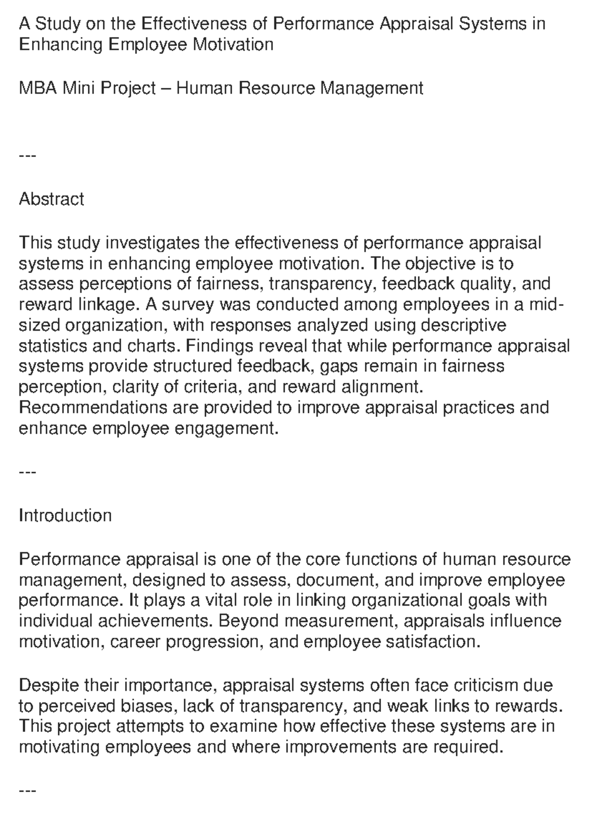 MBA Mini Project: Effectiveness of Performance Appraisal Systems in HRM ...