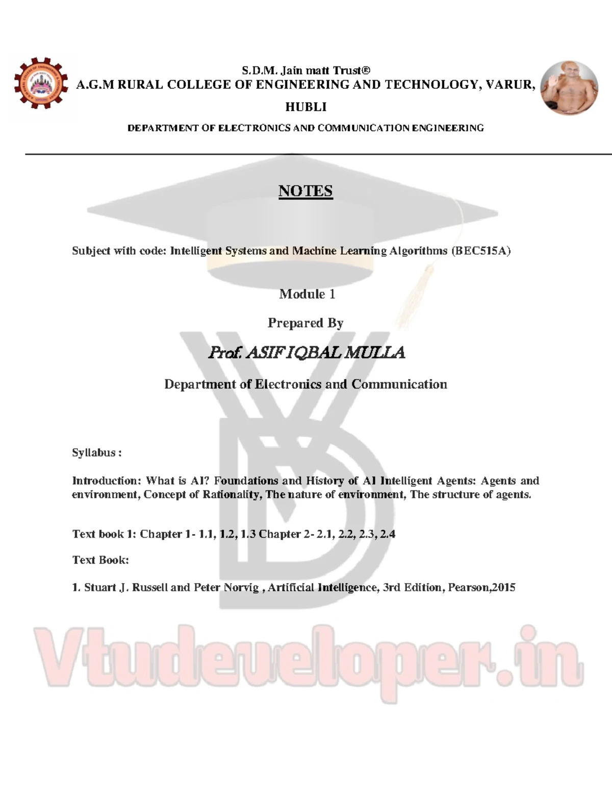 Intelligent Systems & Machine Learning Algorithms (BEC515A) Module 2 ...