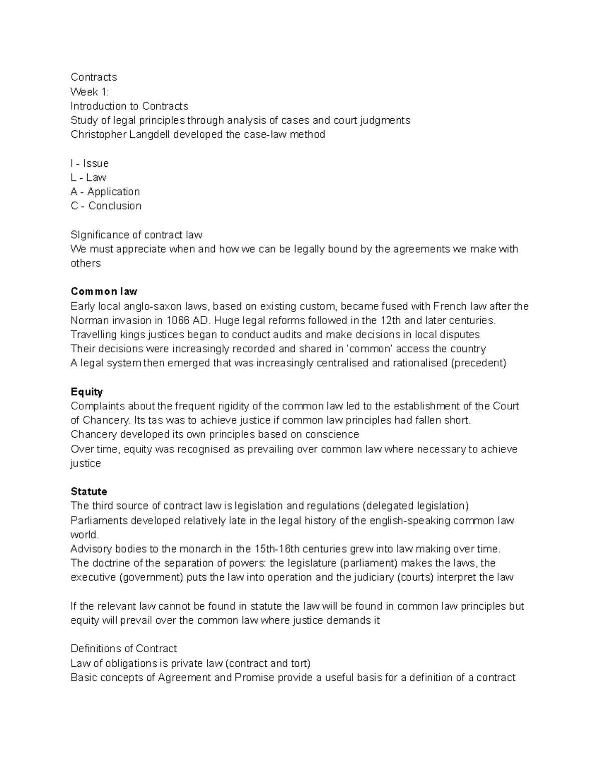 LAWS1200 - Week 1: Intro to Contracts and Legal Principles - Studocu