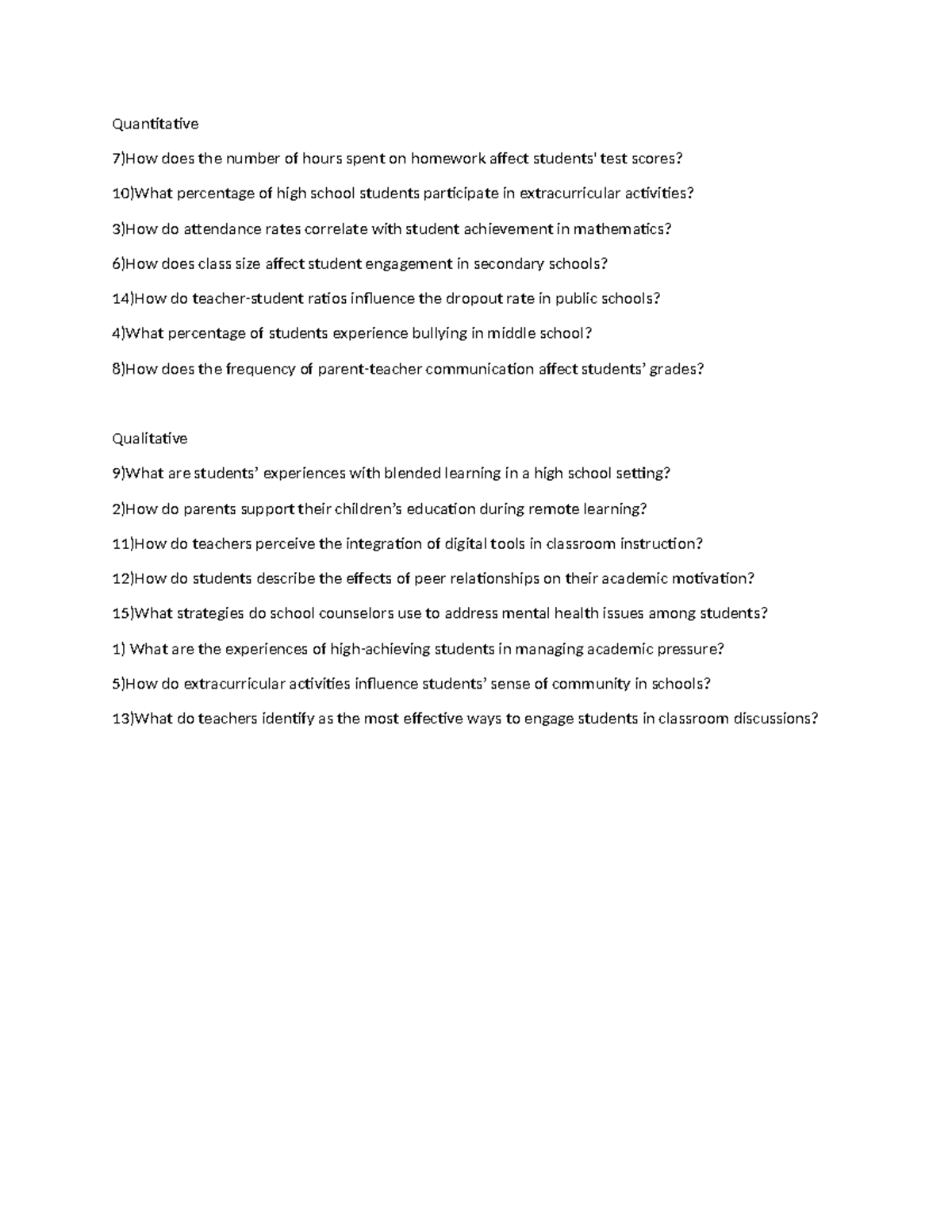Quiz 2 - Quantitative & Qualitative Research Questions Analysis - Studocu