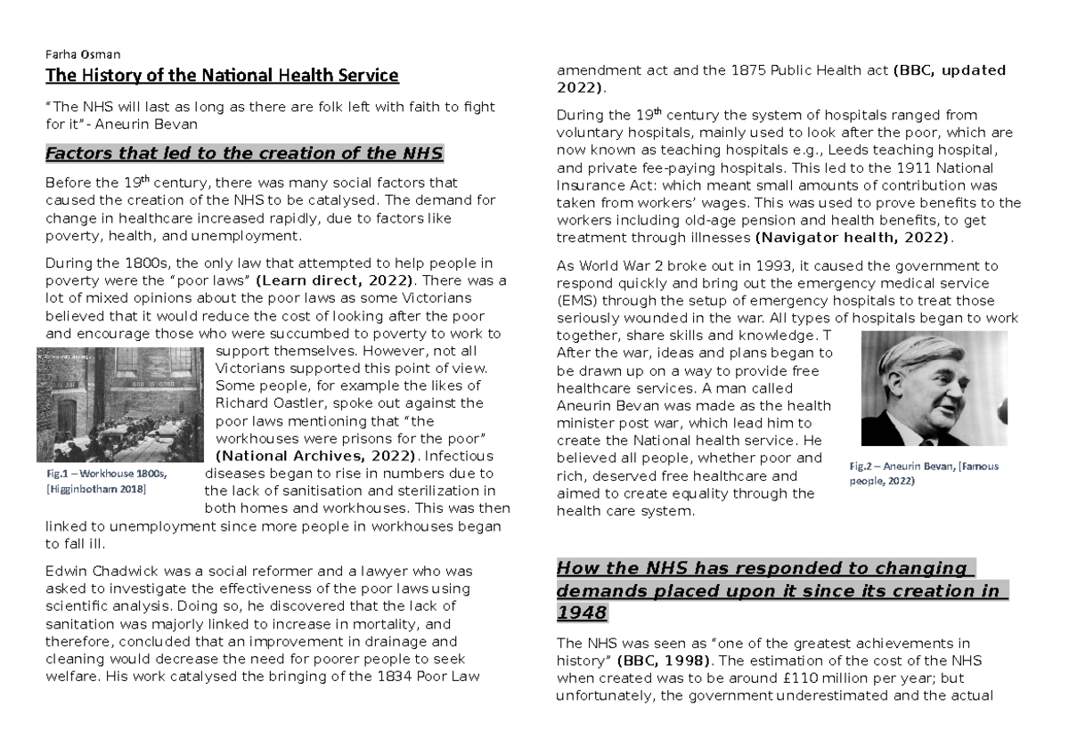 Unit 6 NHS - Achieved distinction. - The History of the National Health ...