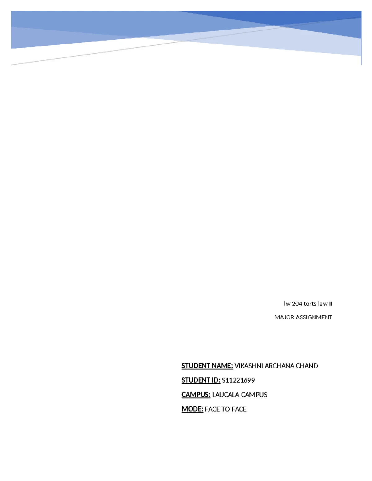 LW204: Torts Law II Final Exam Guide - Semester 2 2022 - Studocu