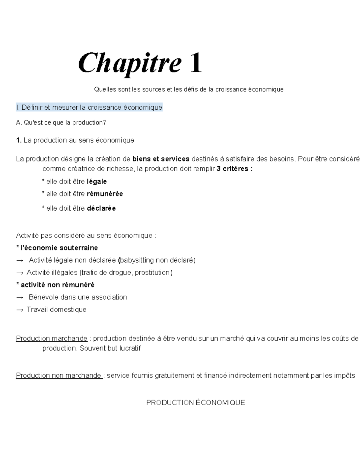 Chapitre 1 : Sources et Défis de la Croissance Économique - Fiche de ...