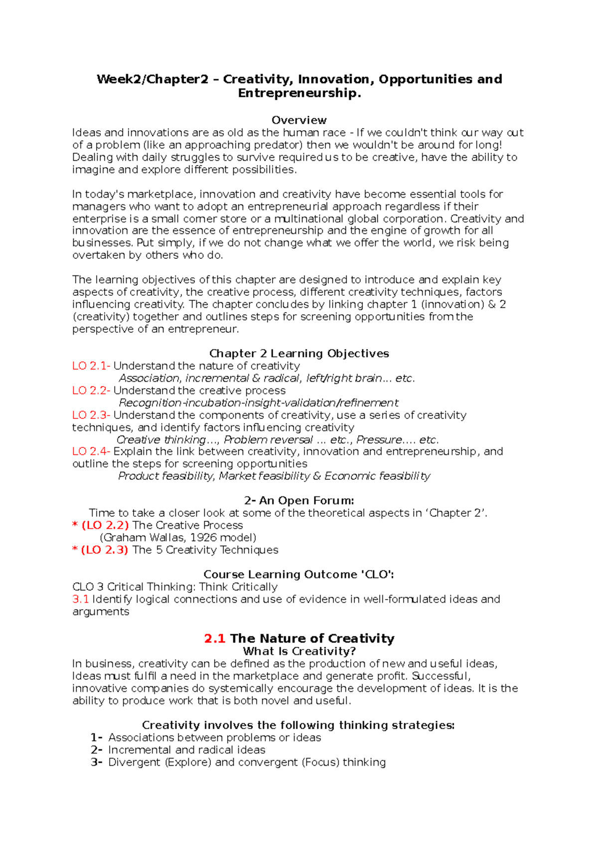 Chapter 2 - Summary of Creativity, Innovation & Entrepreneurship - Studocu