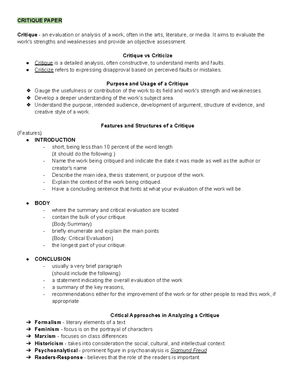 Critique-paper - ggod for english - CRITIQUE PAPER Critique - an ...