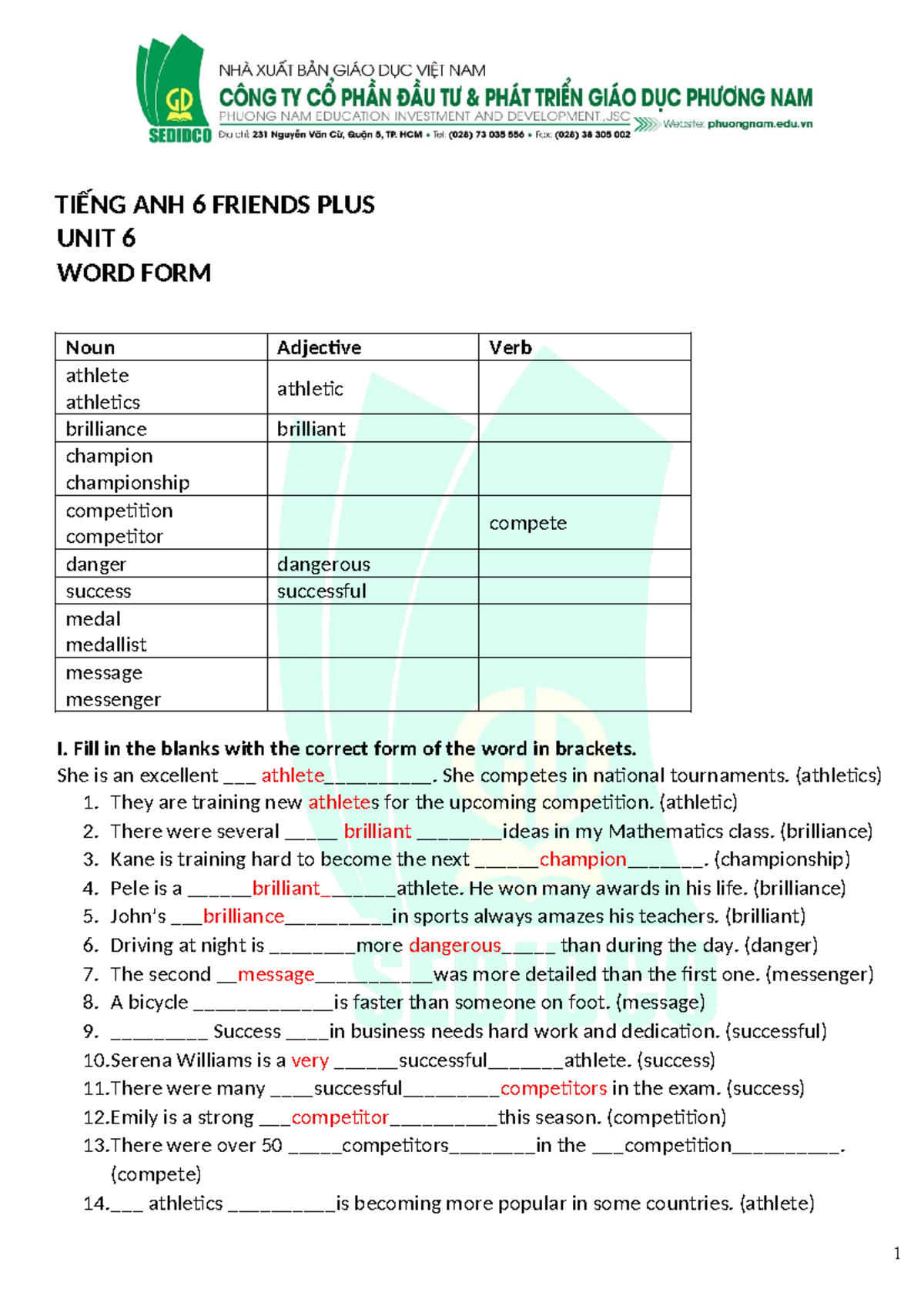 TIẾNG ANH 6 FRIENDS PLUS UNIT 6 WORD FORM EXERCISES - Studocu