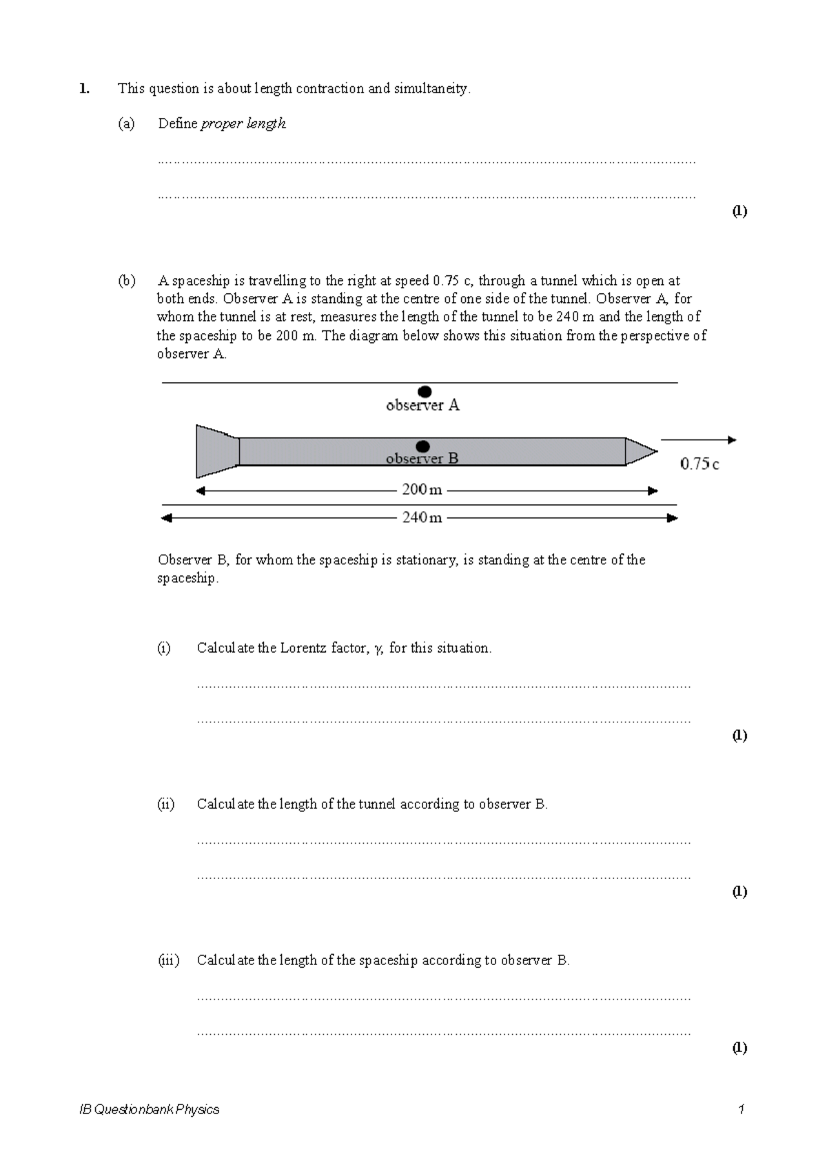 Relativity questions for IB Physics 1-20 - Studocu
