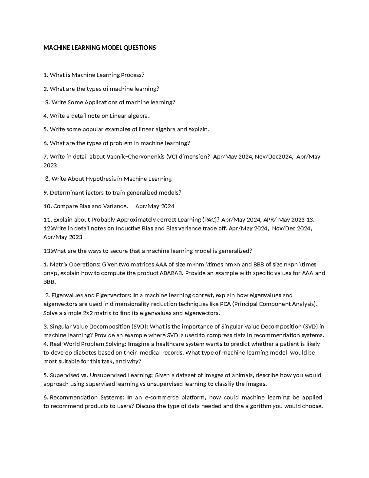 Machine Learning Model Questions Set: Comprehensive Guide for 2024 ...