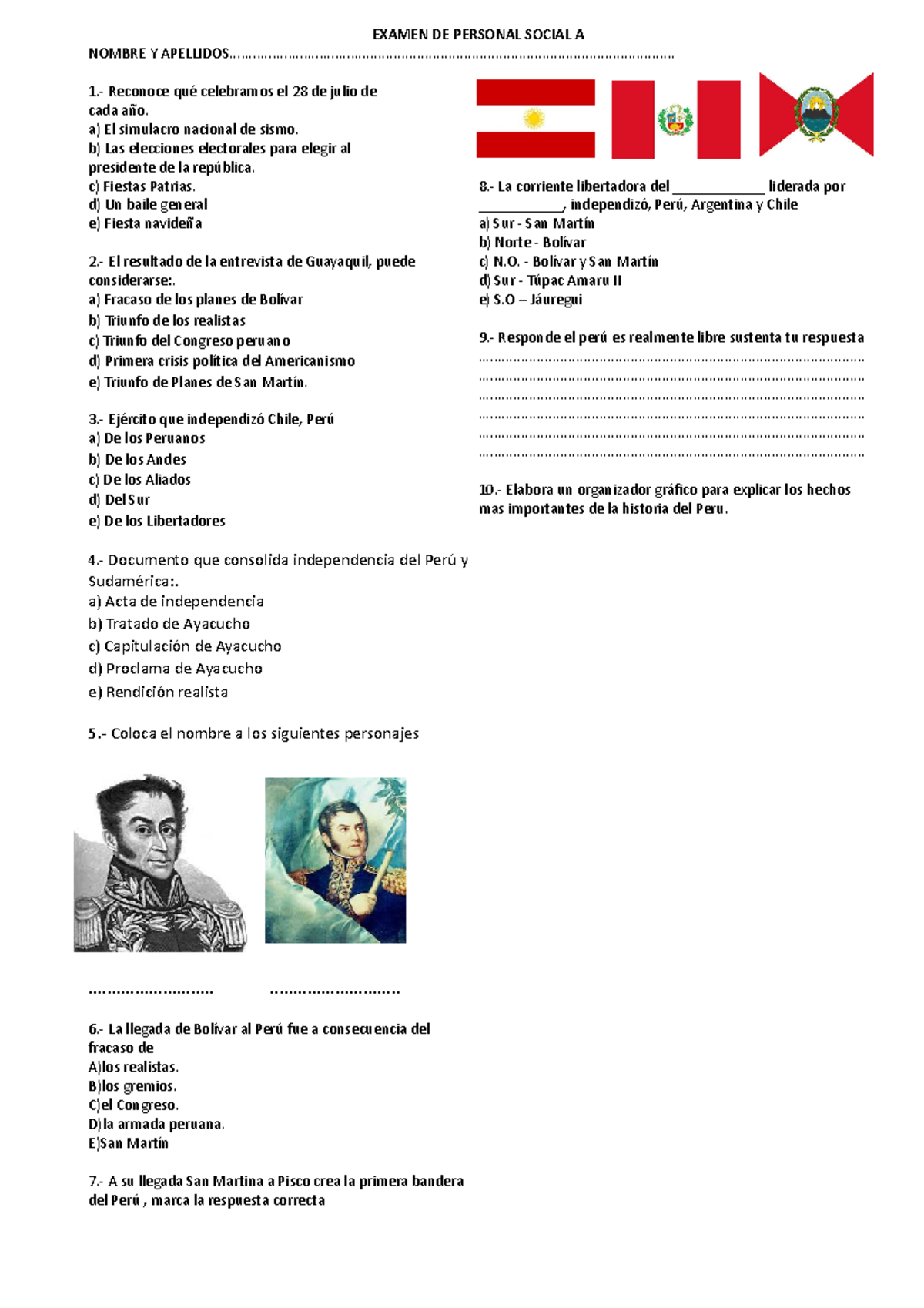Personal A - EXAMEN DE PERSONAL SOCIAL A NOMBRE Y - Studocu