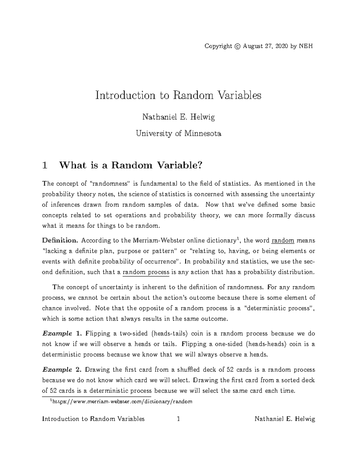 Introduction to Random Variables (STAT 101) - Lecture Notes - Studocu