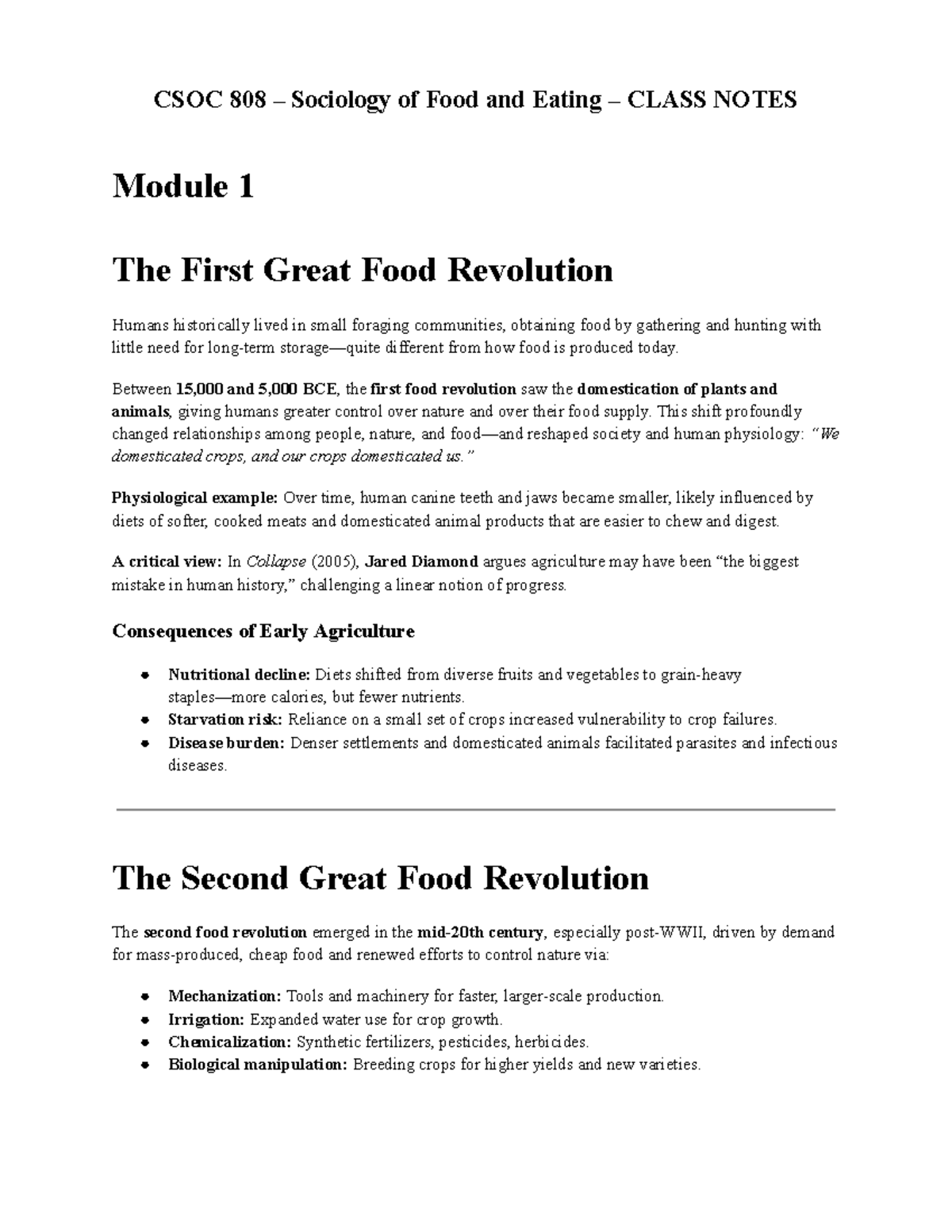 CSOC 808 Sociology of Food and Eating CLASS NOTES: Food Revolutions and ...