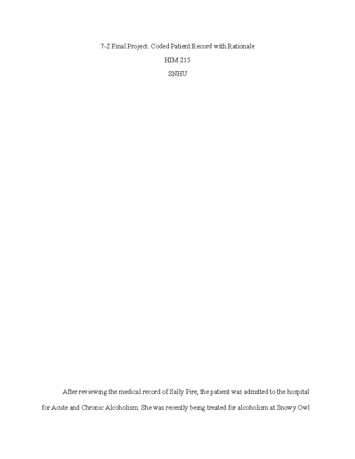HIM 215 Final Project: Coded Patient Record Analysis - Studocu