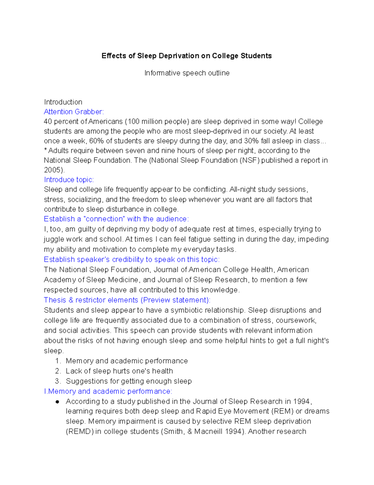 The Impact of Sleep Deprivation on College Students: Informative Speech ...